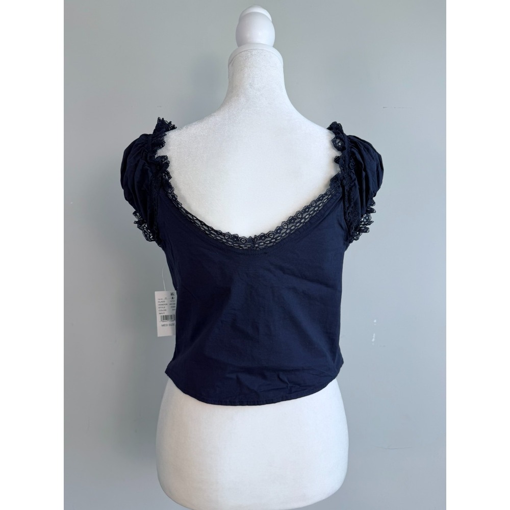 Pacsun Milkmaid Lace Trim Top Medium Navy Coquette Cottagecore Cotton Fairy - Picture 5 of 11